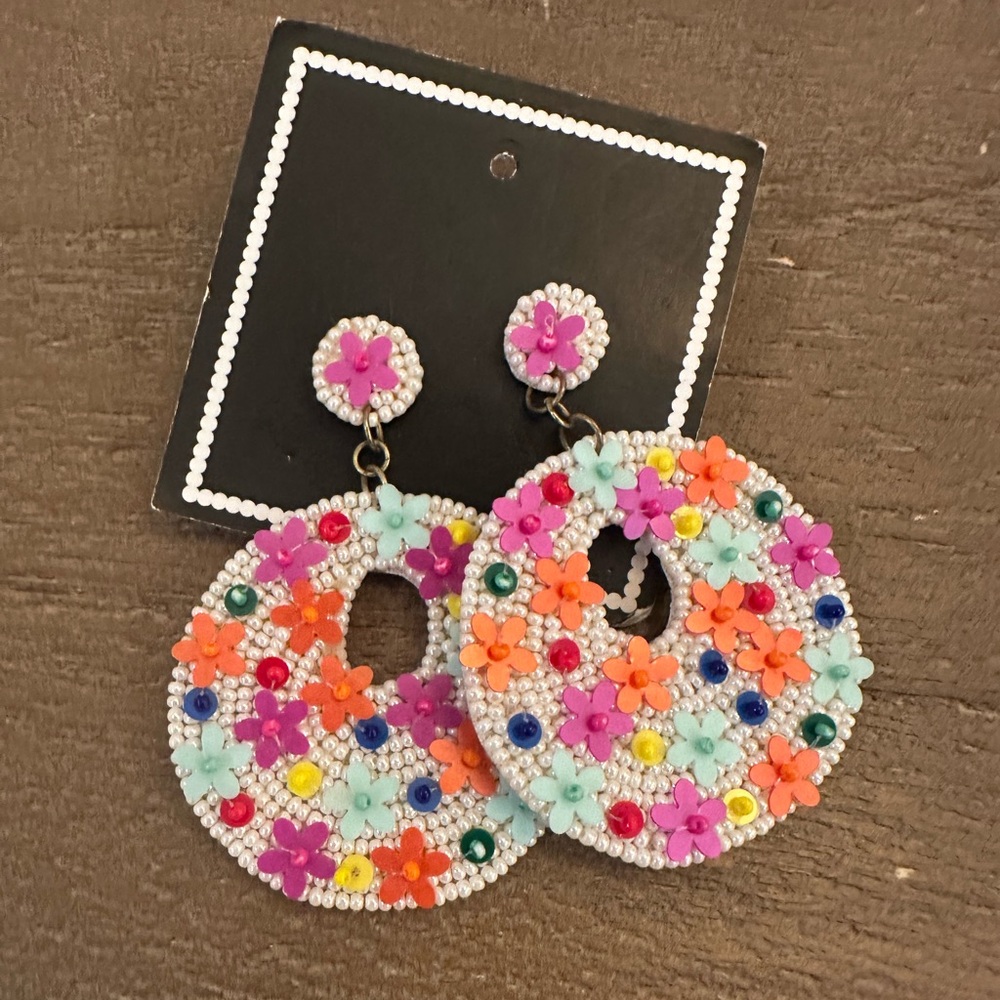 Floral Beaded Earrings with Multicolor Accents